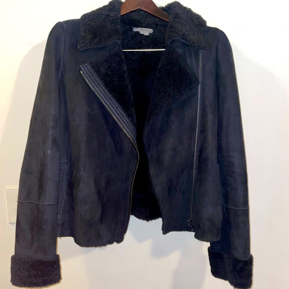 VINCE REAL MERINO LAMB SHEARLING MOTO JACKET - LIGHTLY WORN